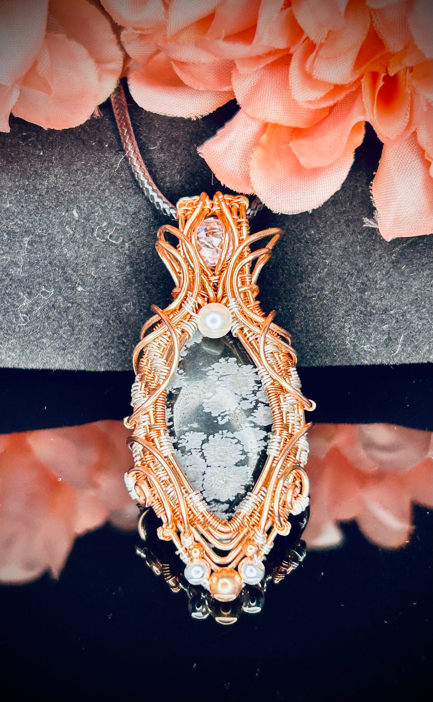 Copper/Silver Snowflake Obsidian Pendant