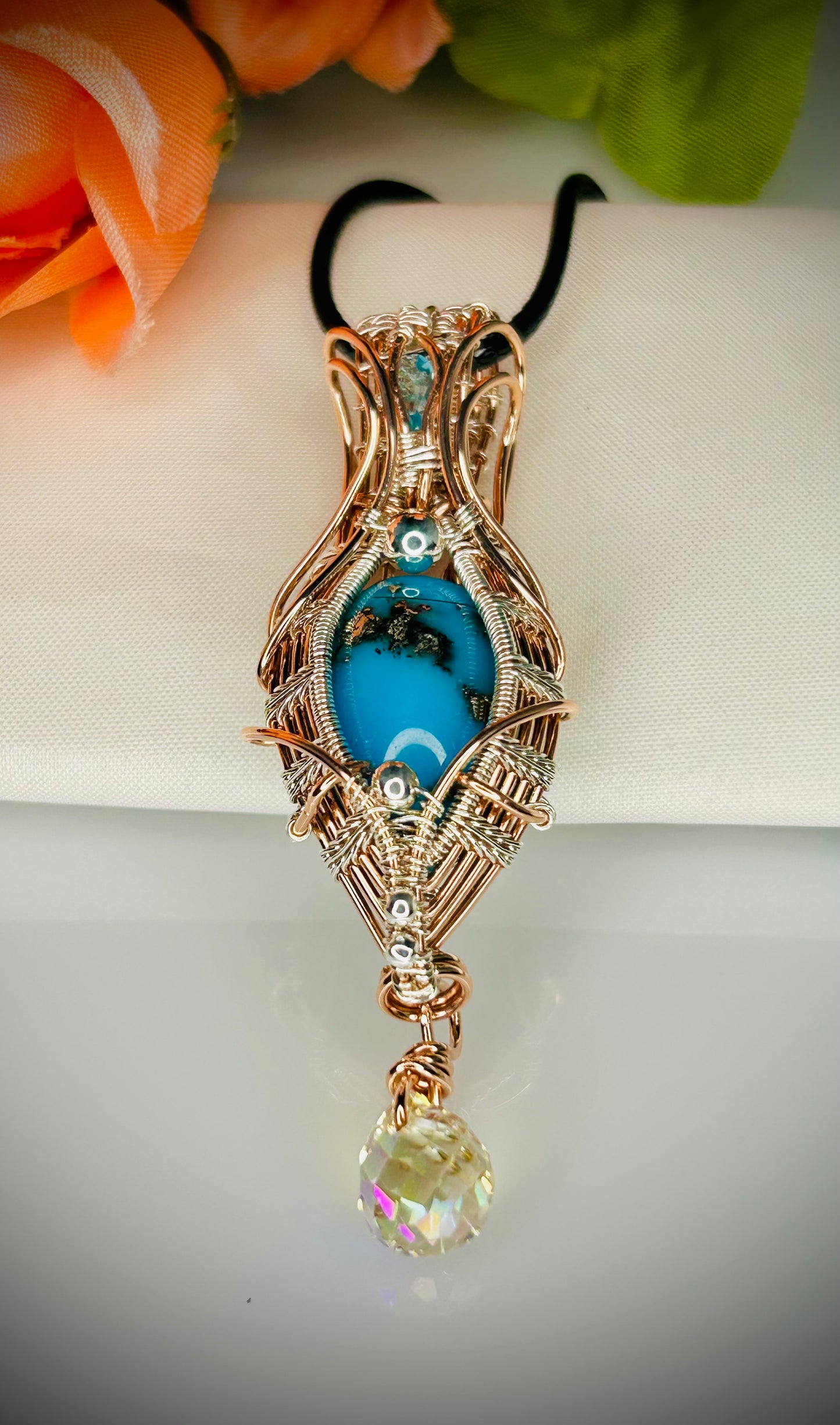 Copper/Silver Persian Turquoise & Blue Topaz Pendant