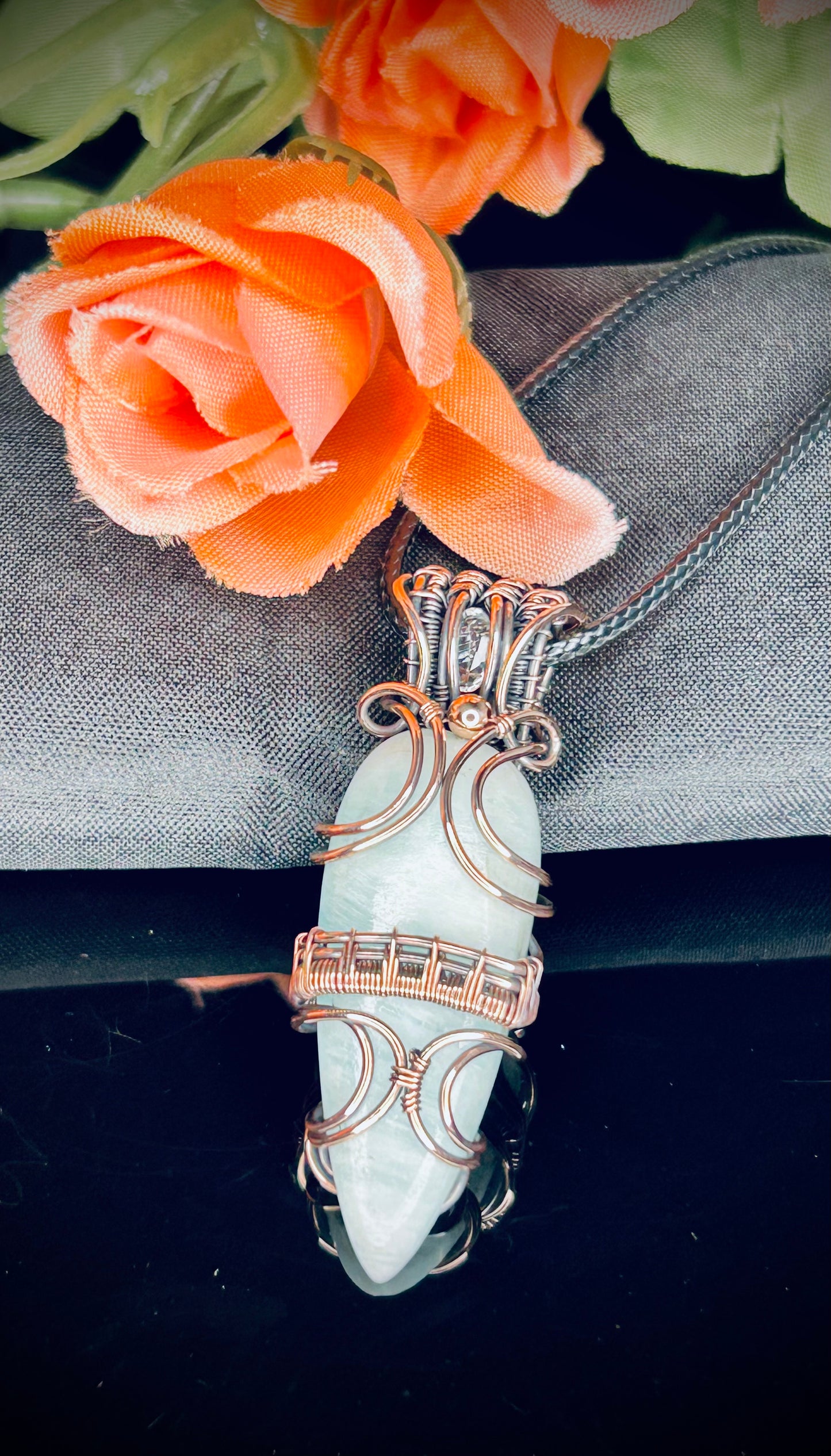 Copper Blue Aragonite & Madagascar Moonstone Pendant