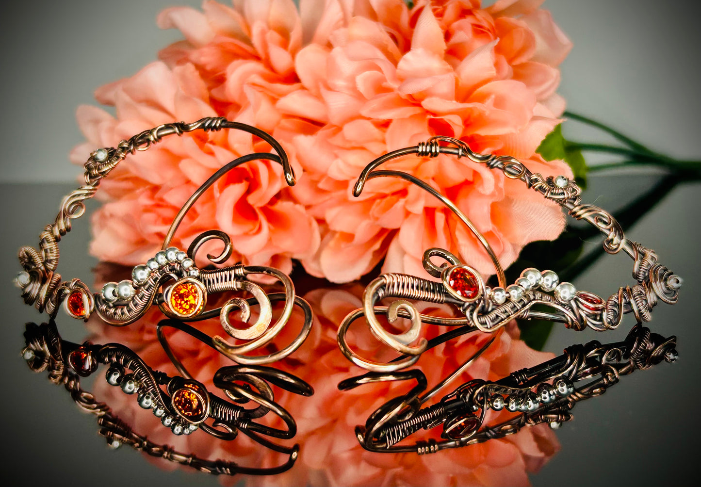 Copper Emerald Elven Ear Cuffs