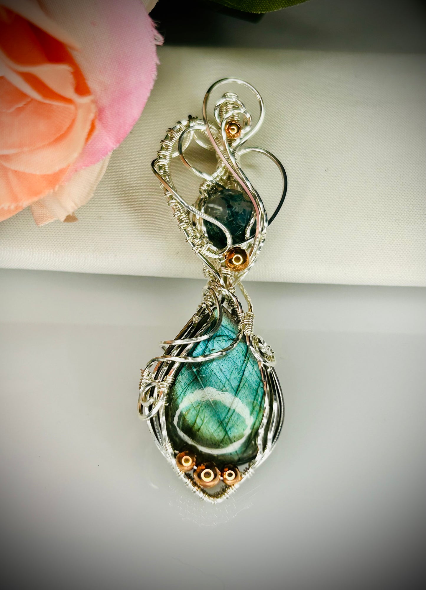 Silver  Labradorite & Moss Agate Pendant