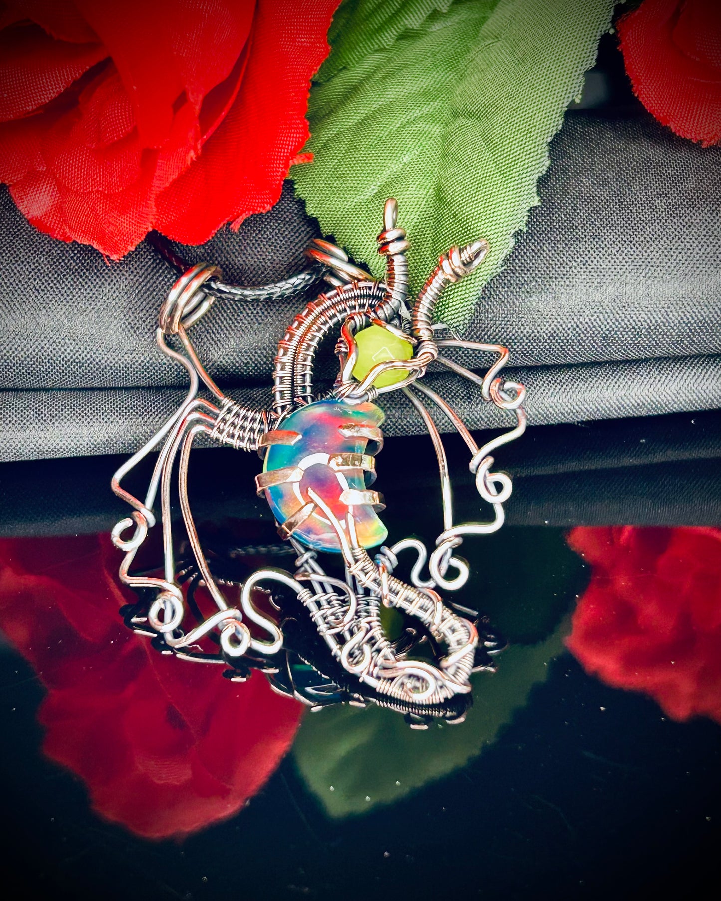 Copper Aurora Opal Crescent Moon Dragon