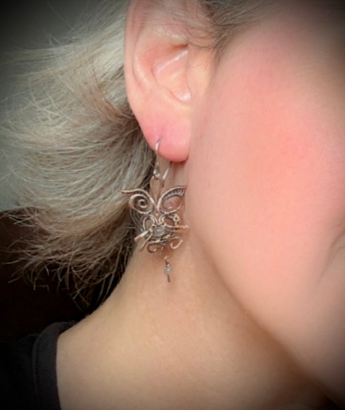 Labradorite Owl Earrings