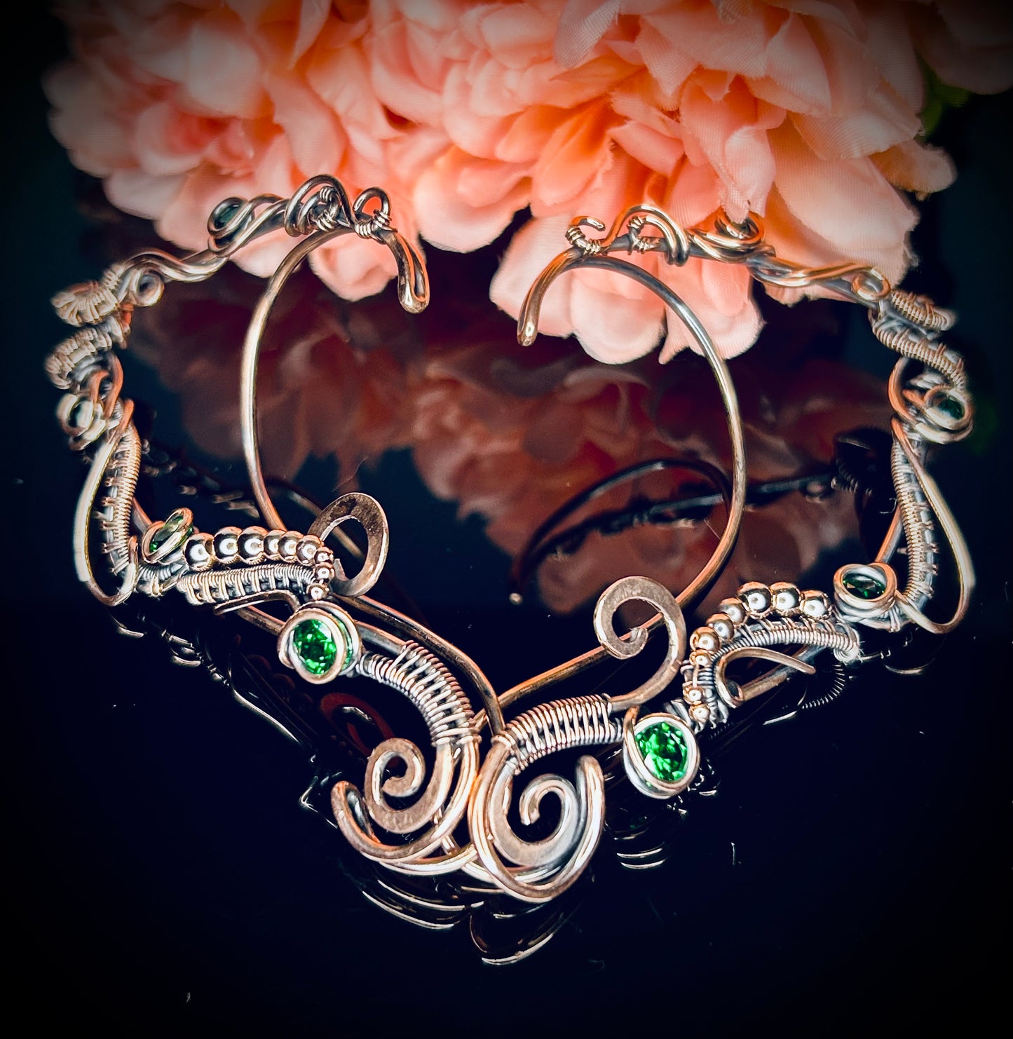 Copper Emerald Elven Ear Cuffs