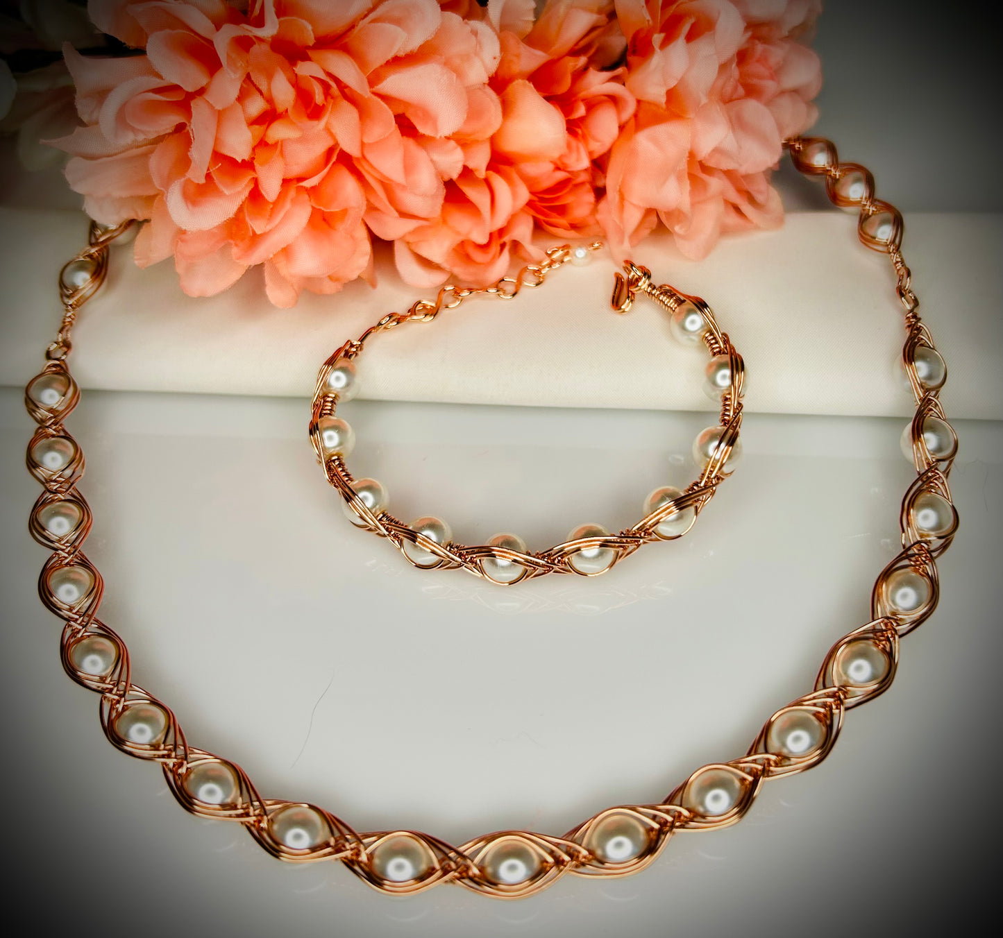 Herringbone Pearl Choker & Bracelet Set