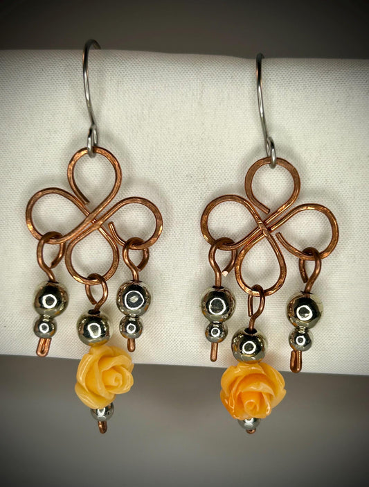 Copper Clover Rose Earrings