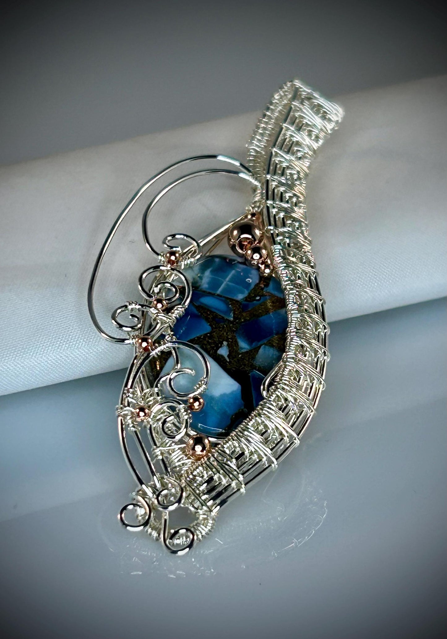 Silver Blue Opal Copper Composite Pendant