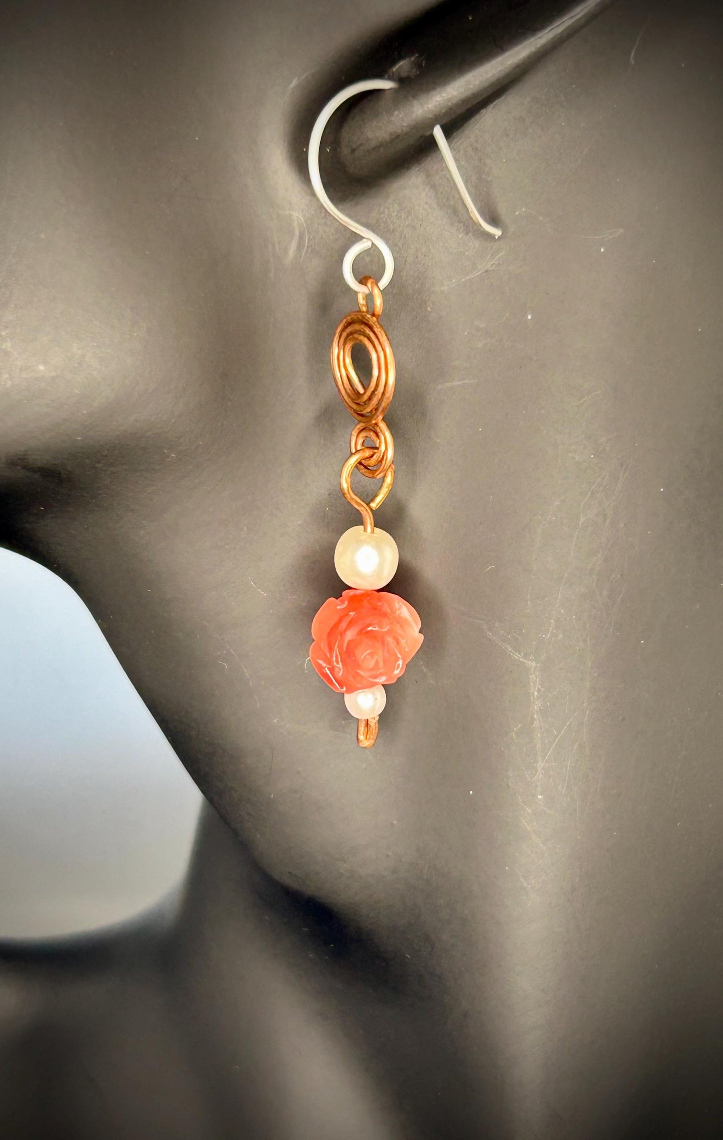 Copper Swirl Rose Earrings