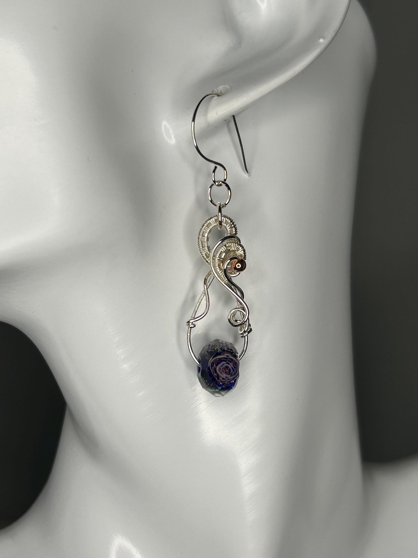 Silver Crystal Rose Bead Earrings