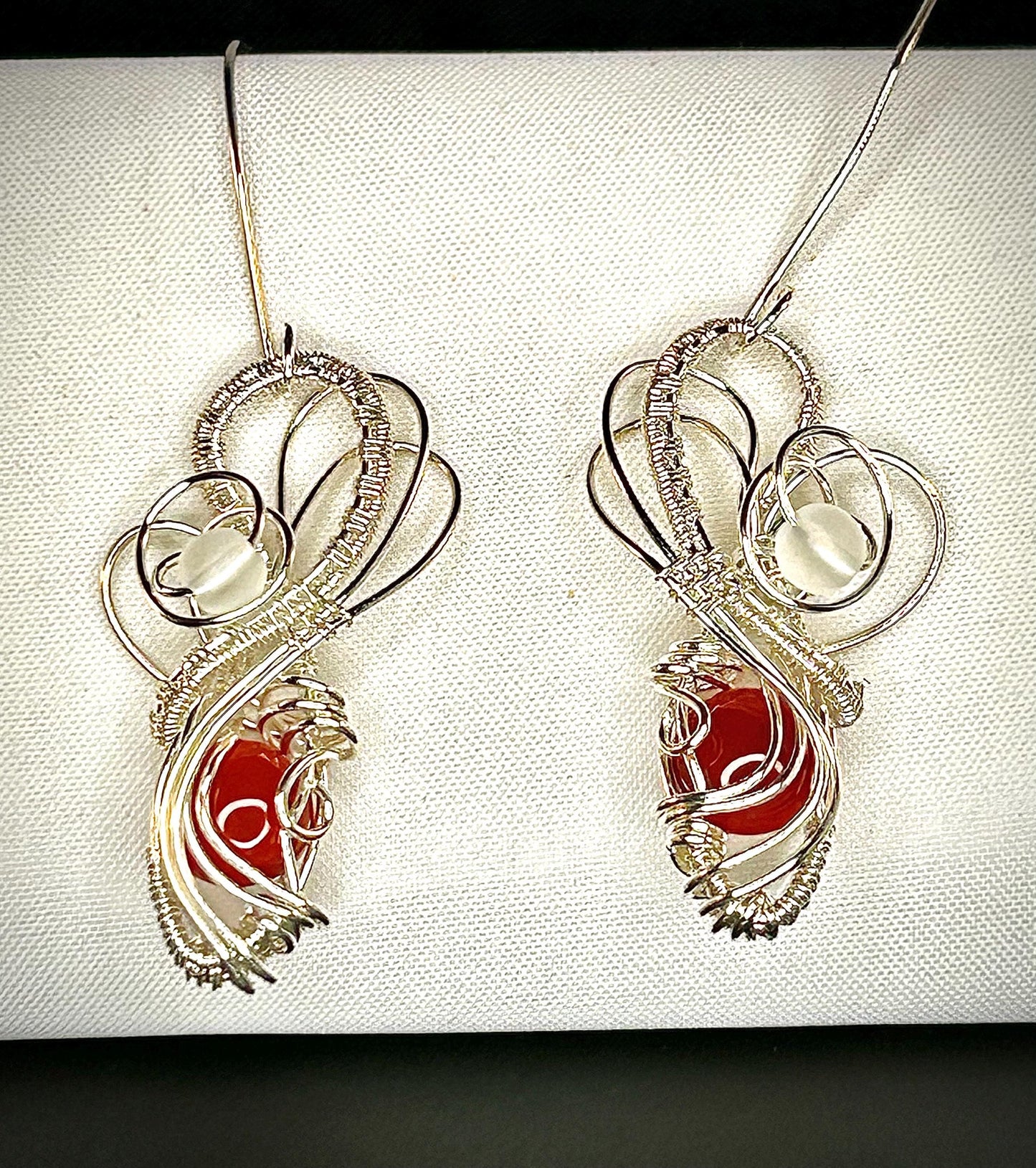 Silver Fire Opal Earrings