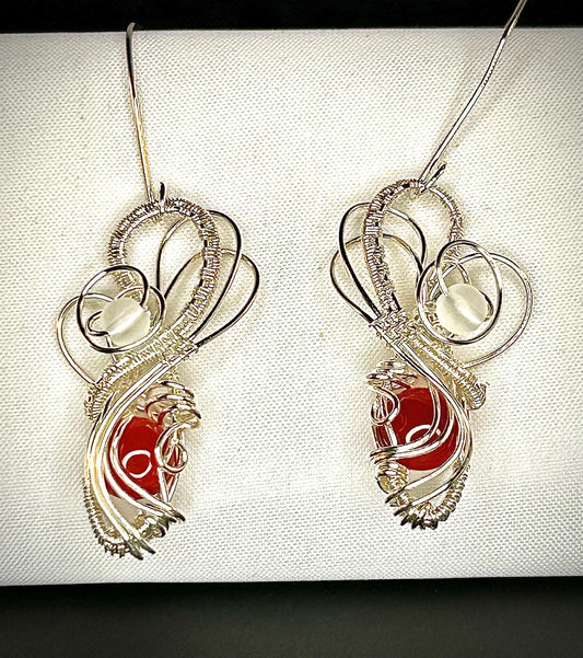 Silver Fire Opal Earrings