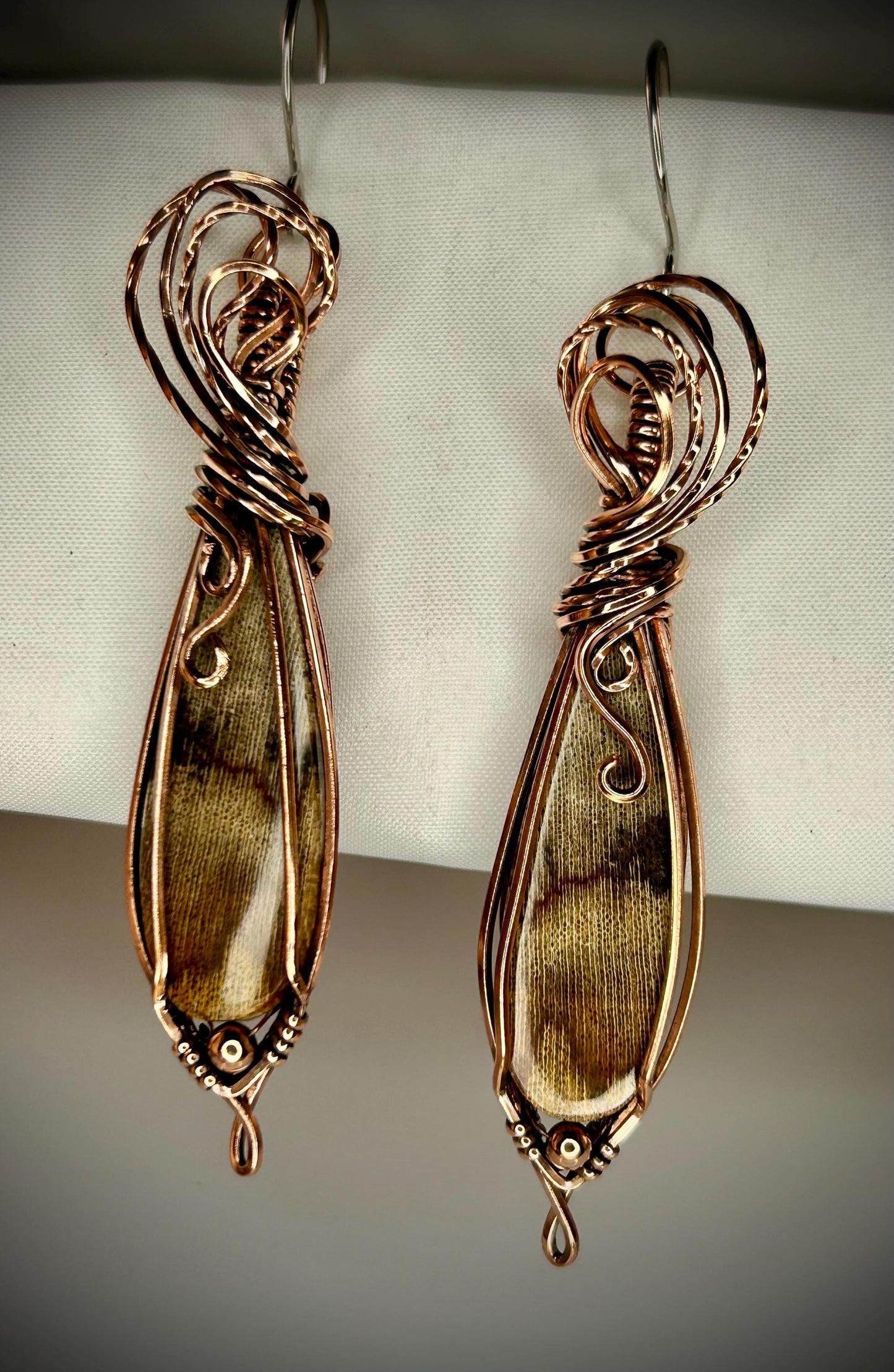Copper Petrified Wood Earrings