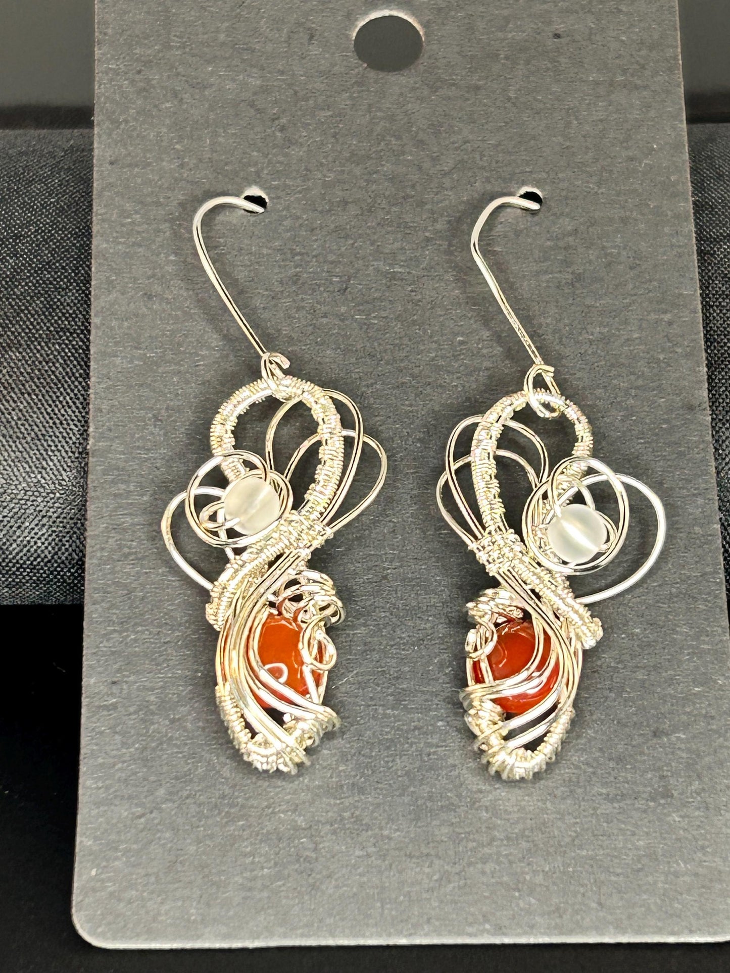 Silver Fire Opal Earrings