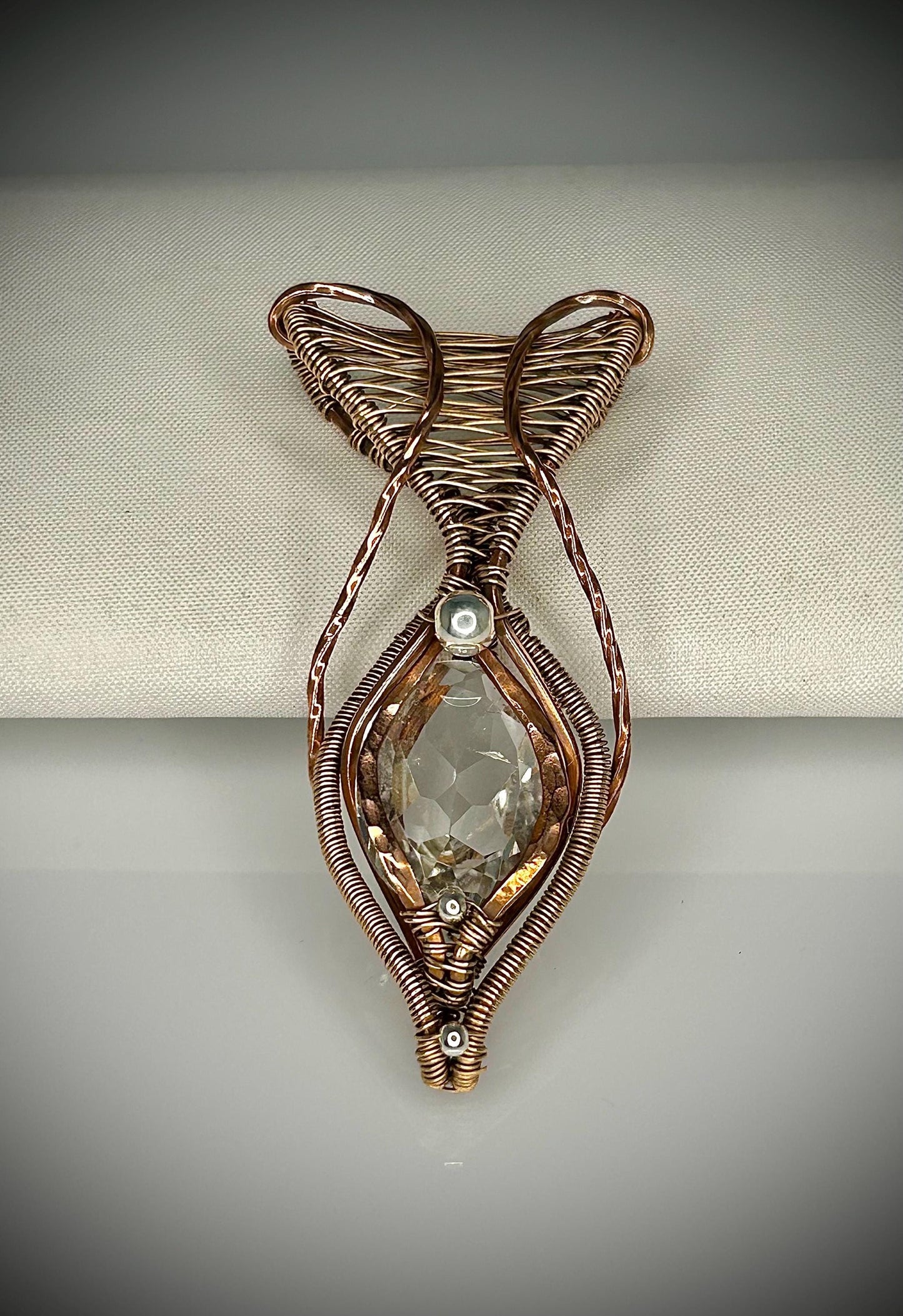 Copper and Bronze Crystal Quartz Pendant