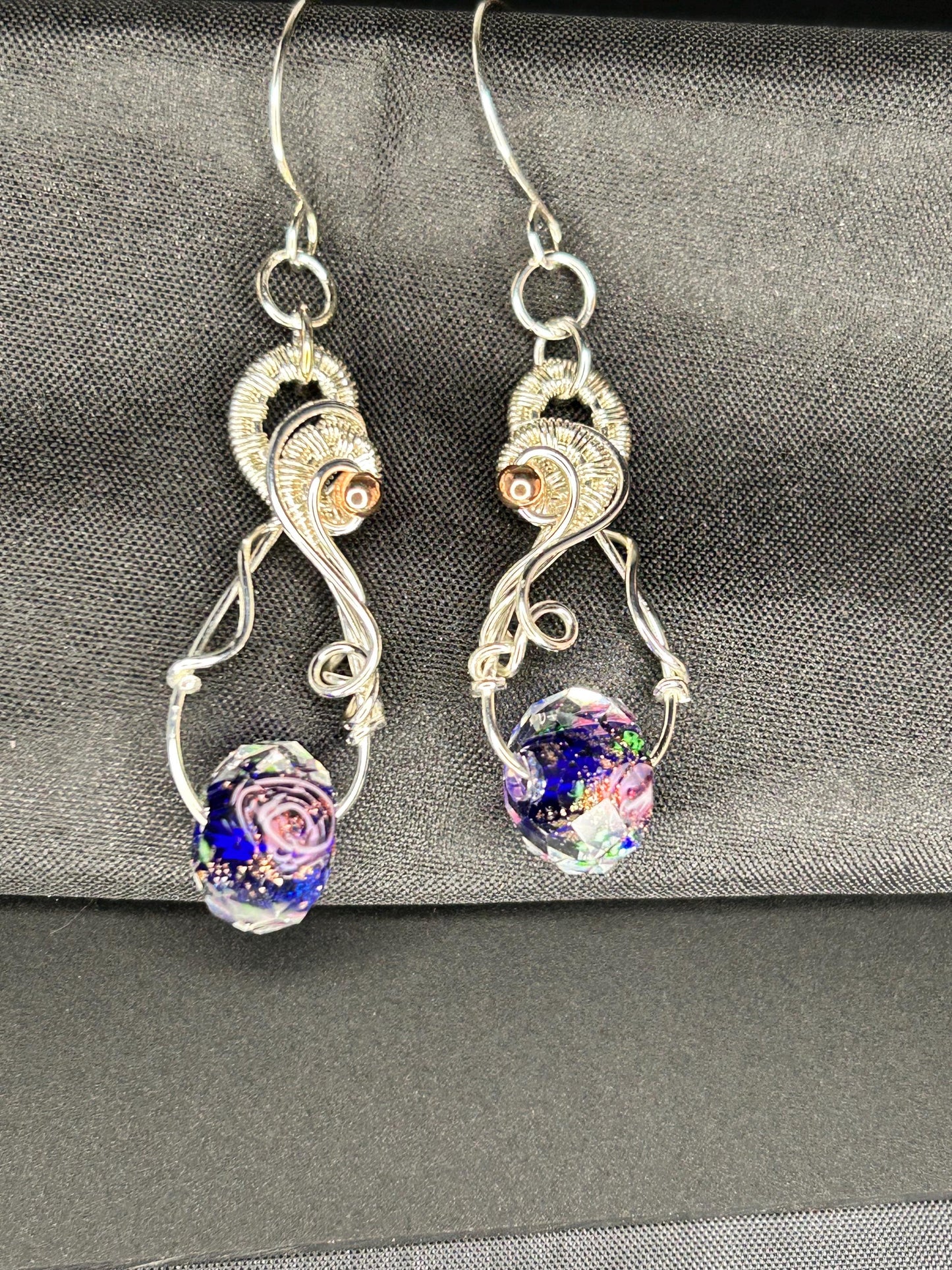 Silver Crystal Rose Bead Earrings