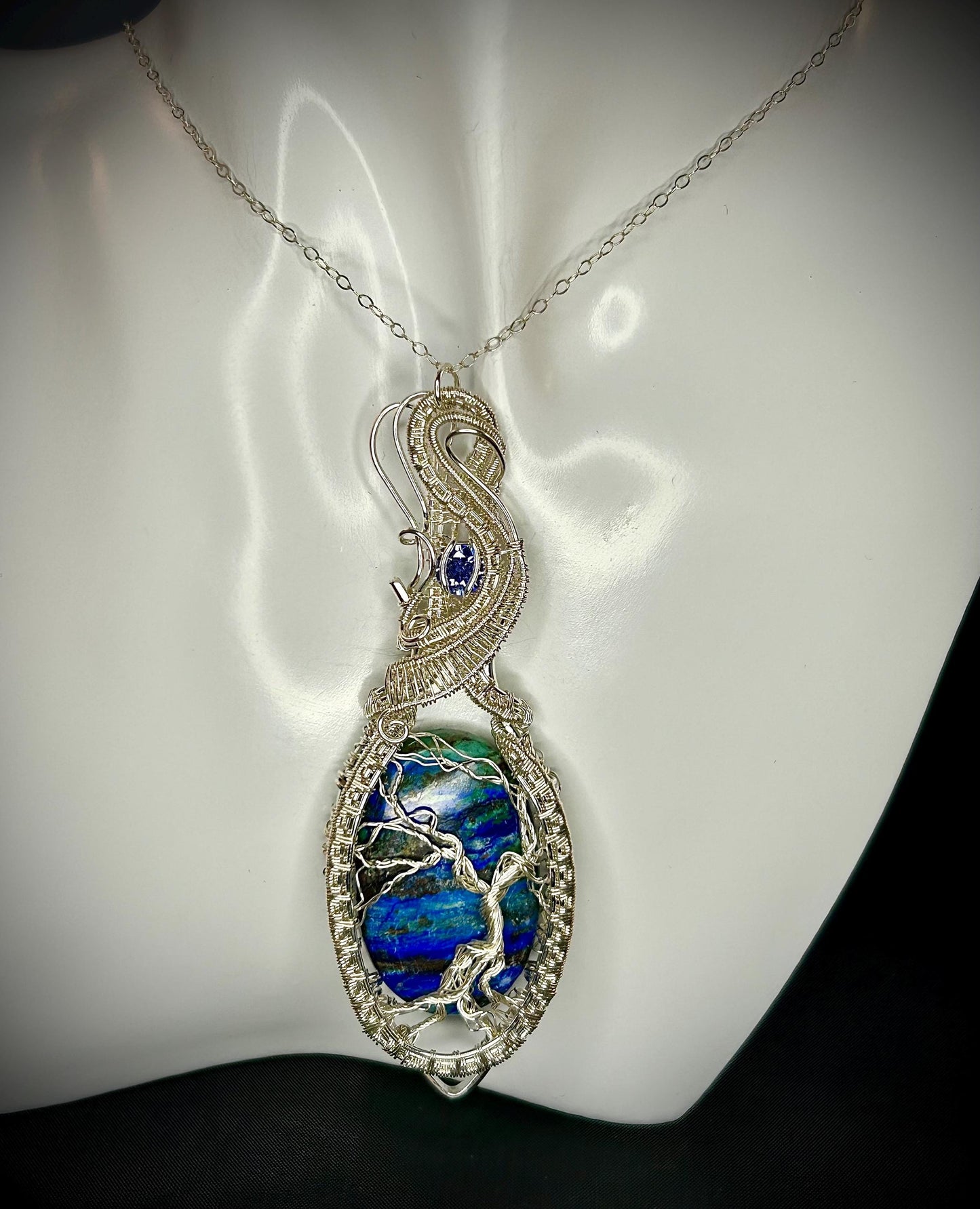 Silver Bluebird Azurite TOL Pendant