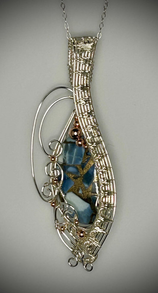 Silver Blue Opal Copper Composite Pendant