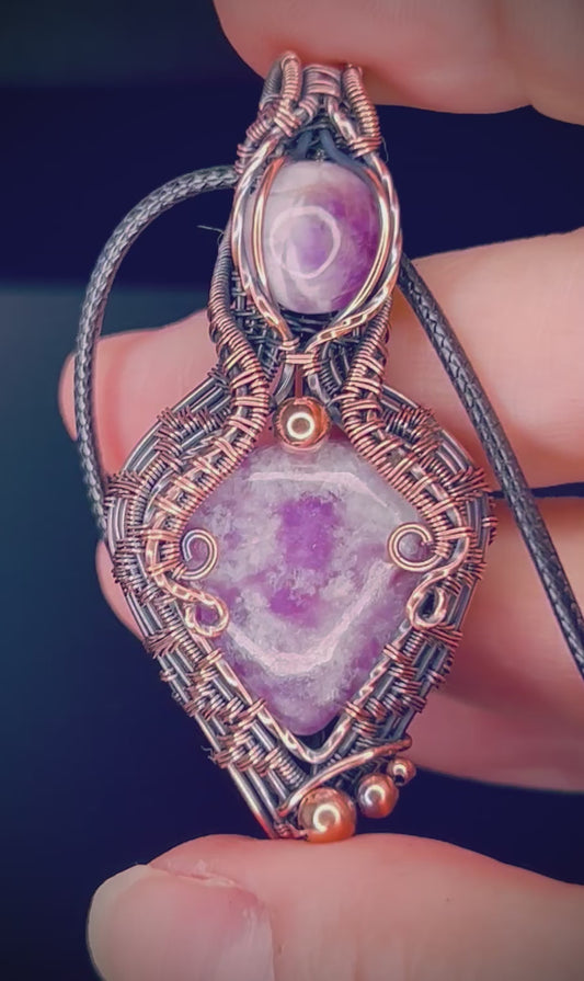 Copper Lepidolite & Amethyst Pendant