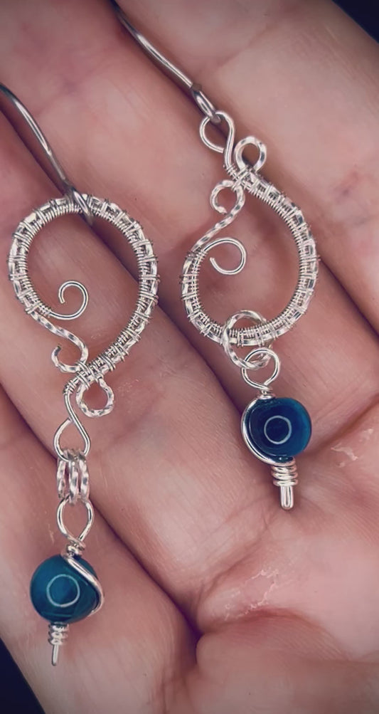 Silver Aquamarine Tiger’s Eye Bead Earrings