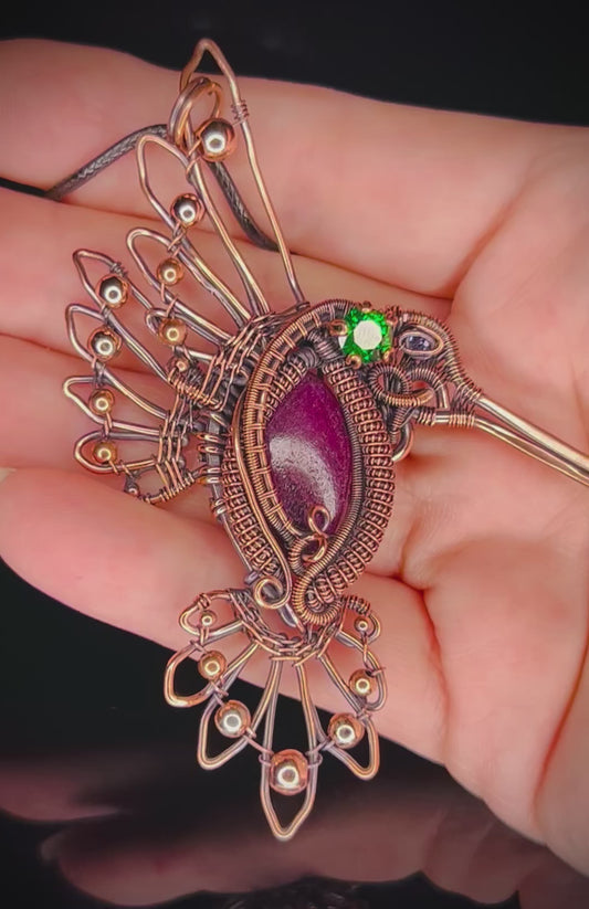 Copper Ruby Hummingbird Pendant