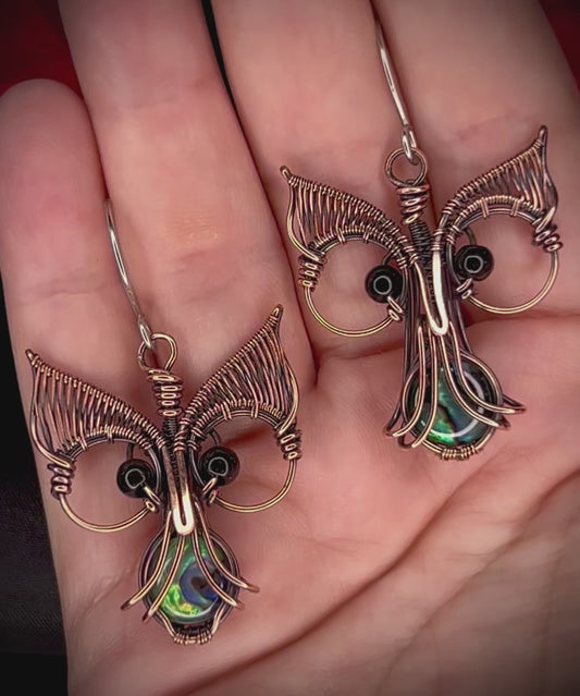 Abalone Shell Owl Earrings