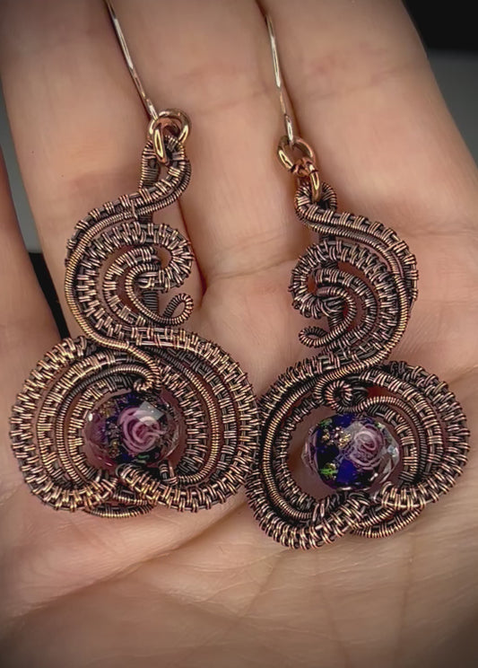 Copper Rose Bead Earrings