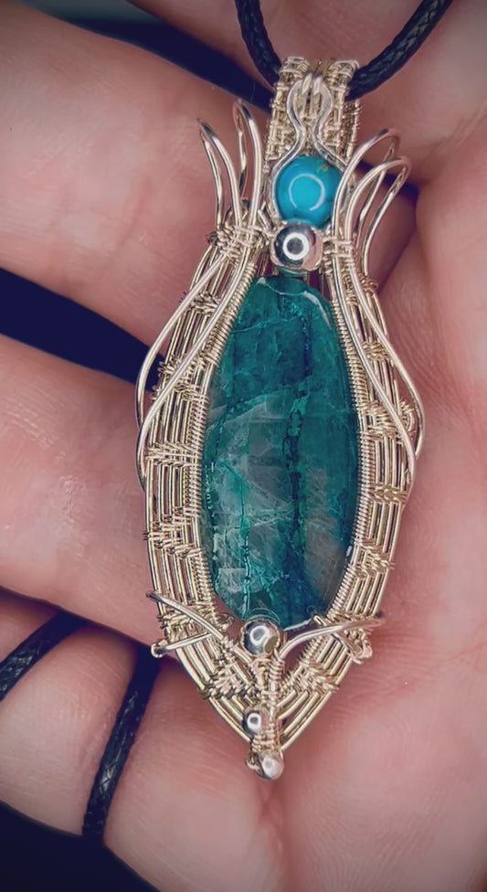 Silver Shattuckite & Turquoise Pendant