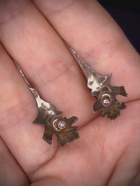 Silver Aquamarine Oak Leaf & Acorn Earrings