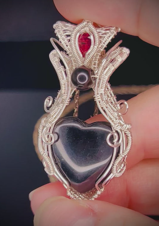 Silver Black Onyx & Garnet Pendant