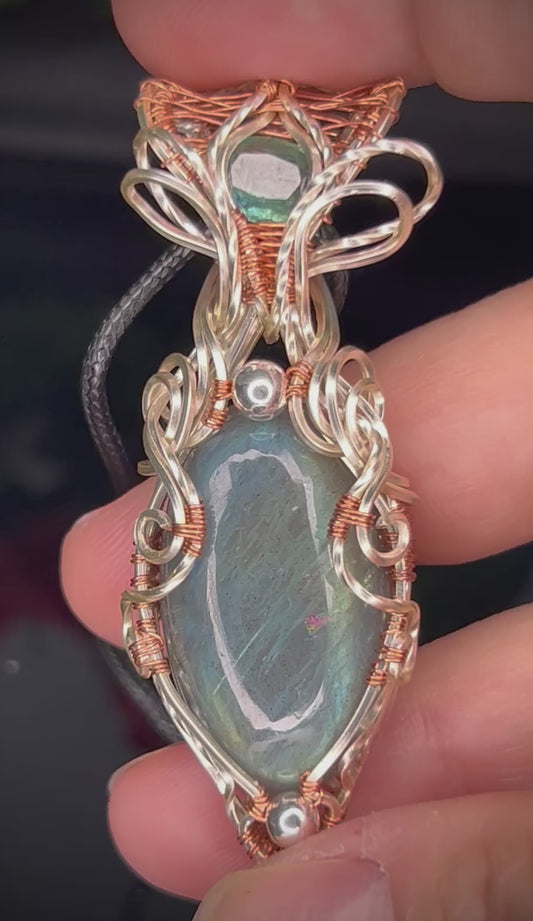 Silver Filled/Copper Labradorite & Green Kyanite Pendant