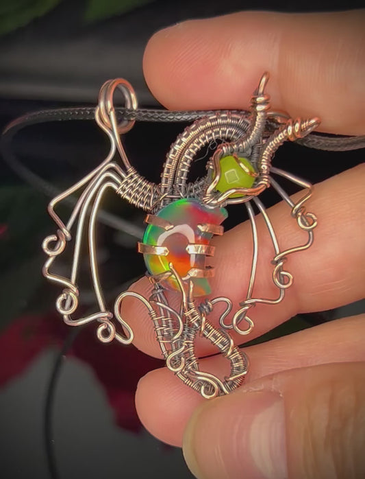 Copper Aurora Opal Crescent Moon Dragon