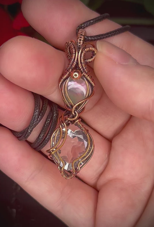 Clear Quartz Crystal Heart & Abalone Shell