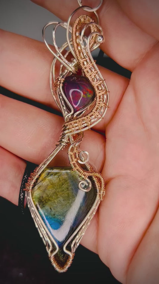 Sterling Silver/RG Labradorite & Smoked Ethiopian Opal Pendant
