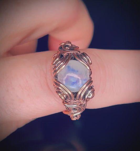 Copper Rainbow Moonstone Ring size 8