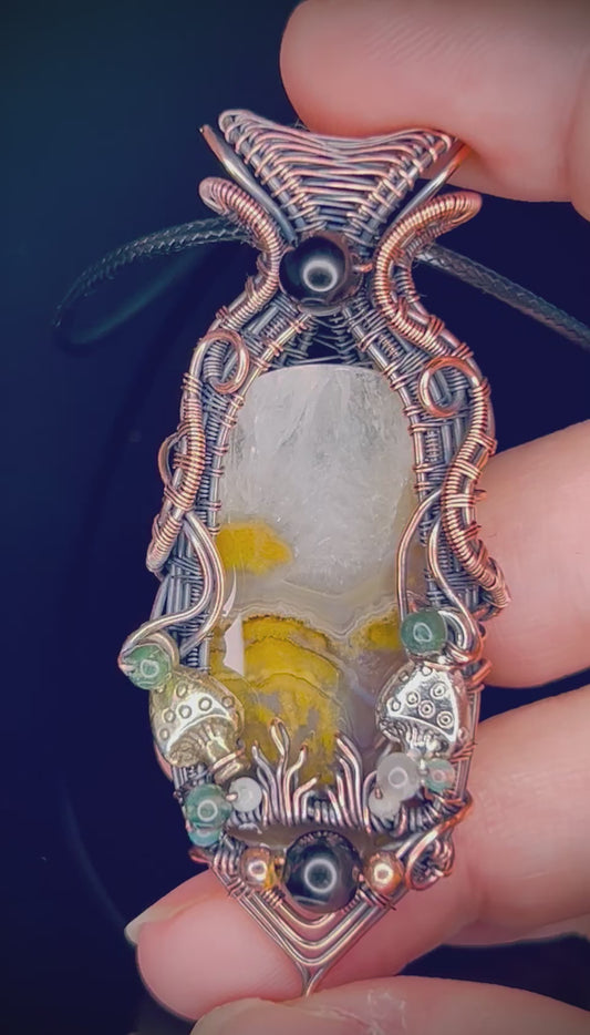 Moss Agate Mushroom Pendant