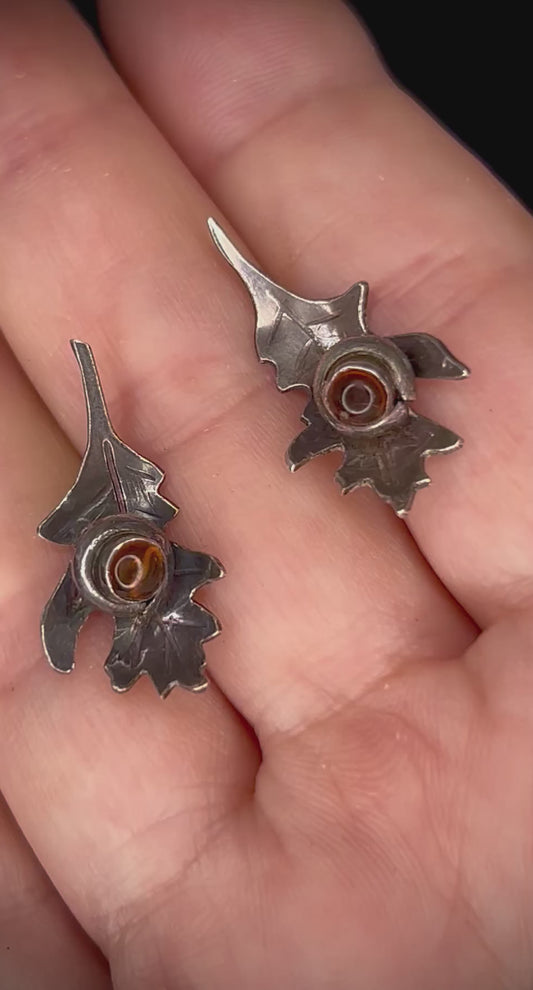 Silver Amber Oak Leaf & Acorn Earrings