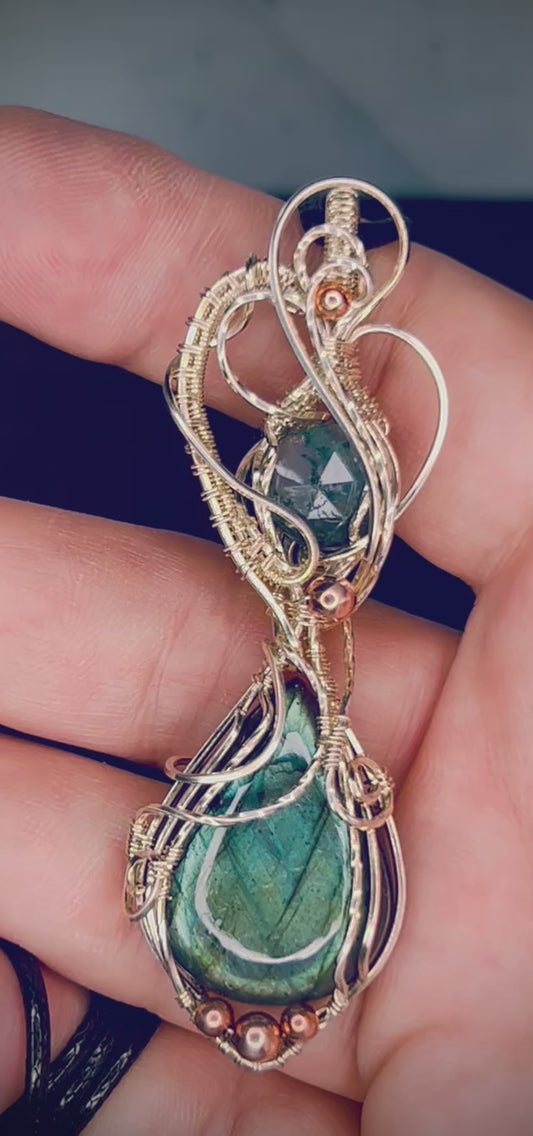Silver  Labradorite & Moss Agate Pendant