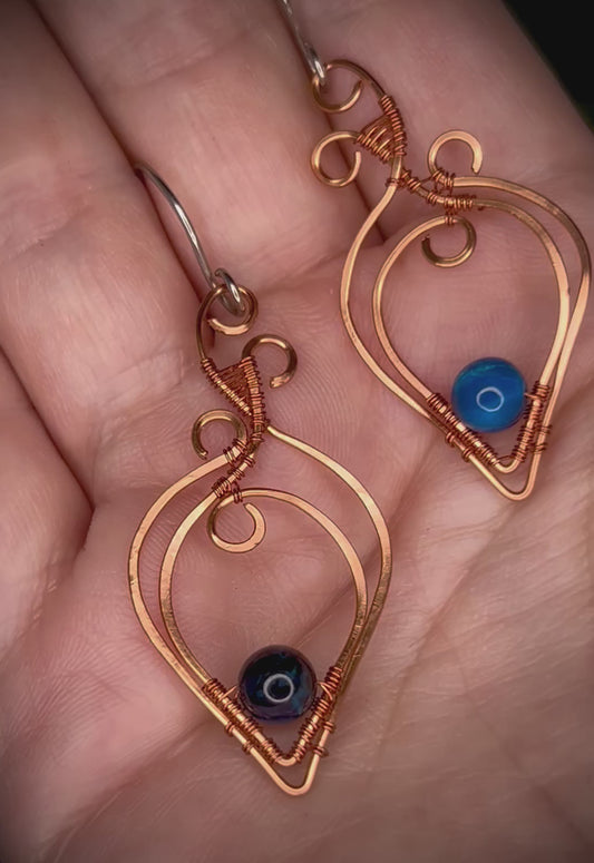 Copper Aquamarine Tiger’s Eye Earrings