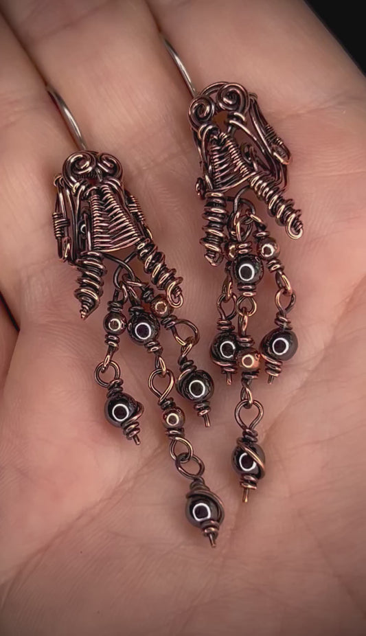 Copper Hematite Dragon Head Earrings